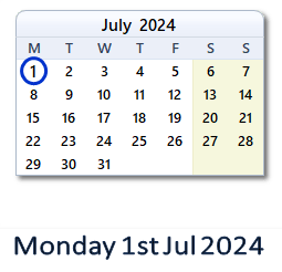 1 July 2024 calendar