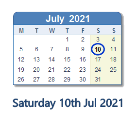 10 July 2021 calendar