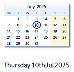 10 July 2025 calendar