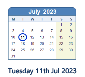 11 July 2023 calendar