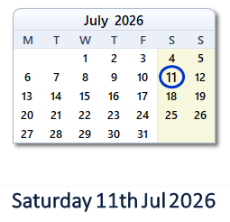 11 July 2026 calendar