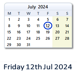 12 July 2024 calendar