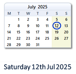 12 July 2025 calendar
