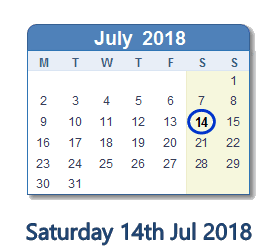14 July 2018 calendar