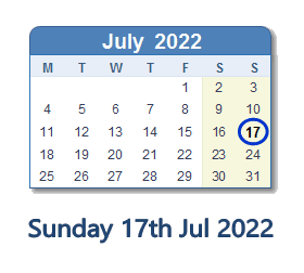 17 July 2022 calendar
