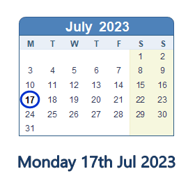 17 July 2023 calendar