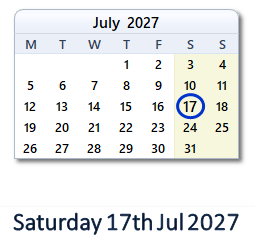 17 July 2027 calendar