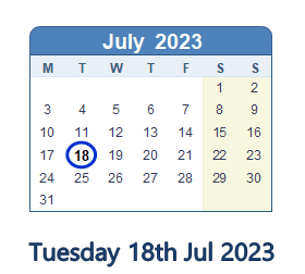 18 July 2023 calendar