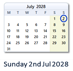 2 July 2028 calendar