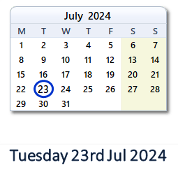 23 July 2024 calendar