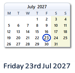 23 July 2027 calendar