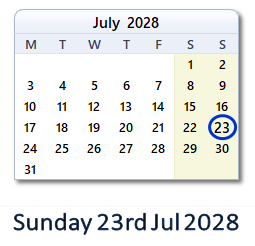 23 July 2028 calendar