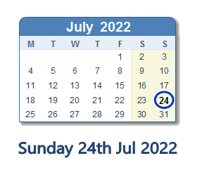 24 July 2022 calendar