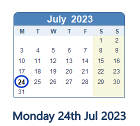24 July 2023 calendar
