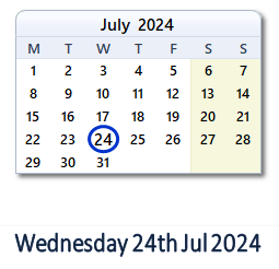 24 July 2024 calendar
