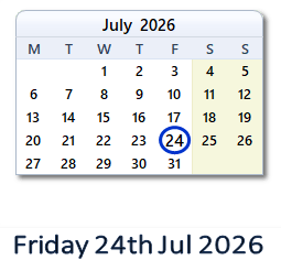 24 July 2026 calendar