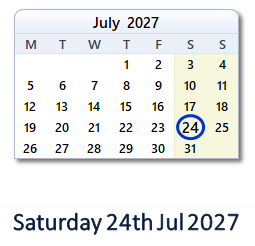 24 July 2027 calendar