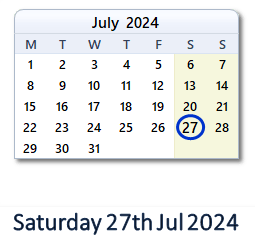 27 July 2024 calendar