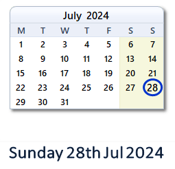 28 July 2024 calendar