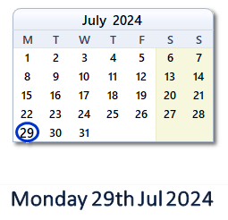 29 July 2024 calendar