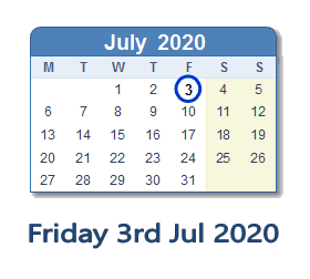 3 July 2020 calendar