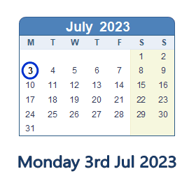 3 July 2023 calendar