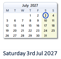 3 July 2027 calendar