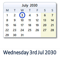 3 July 2030 calendar