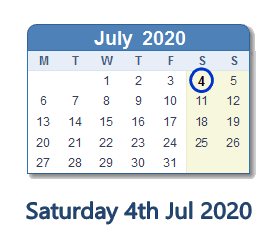 4 July 2020 calendar