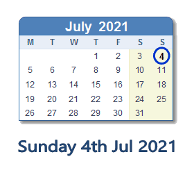 4 July 2021 calendar