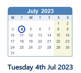 4 July 2023 calendar