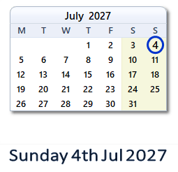 4 July 2027 calendar