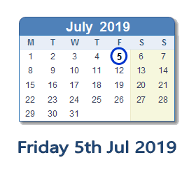 5 July 2019 calendar