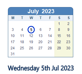 5 July 2023 calendar