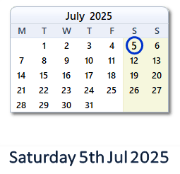 5 July 2025 calendar