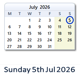 5 July 2026 calendar