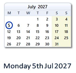 5 July 2027 calendar