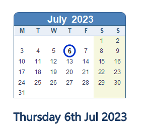 6 July 2023 calendar
