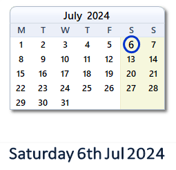 6 July 2024 calendar