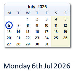 6 July 2026 calendar