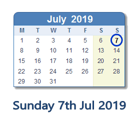 7 July 2019 calendar