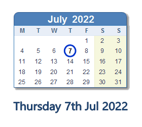 7 July 2022 calendar