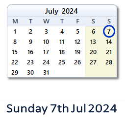 7 July 2024 calendar
