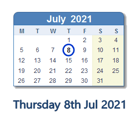 8 July 2021 calendar