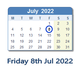 8 July 2022 calendar