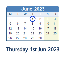 1 June 2023 calendar