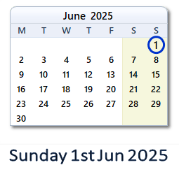 1 June 2025 calendar