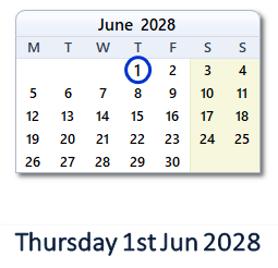 1 June 2028 calendar