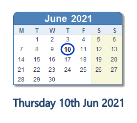 10 June 2021 calendar