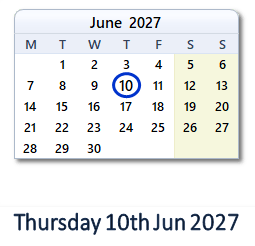 10 June 2027 calendar